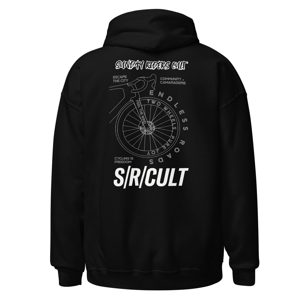 S/R/CULT Black Hoodie – Minimalist Road Bike Graphic Cycling Pullover
