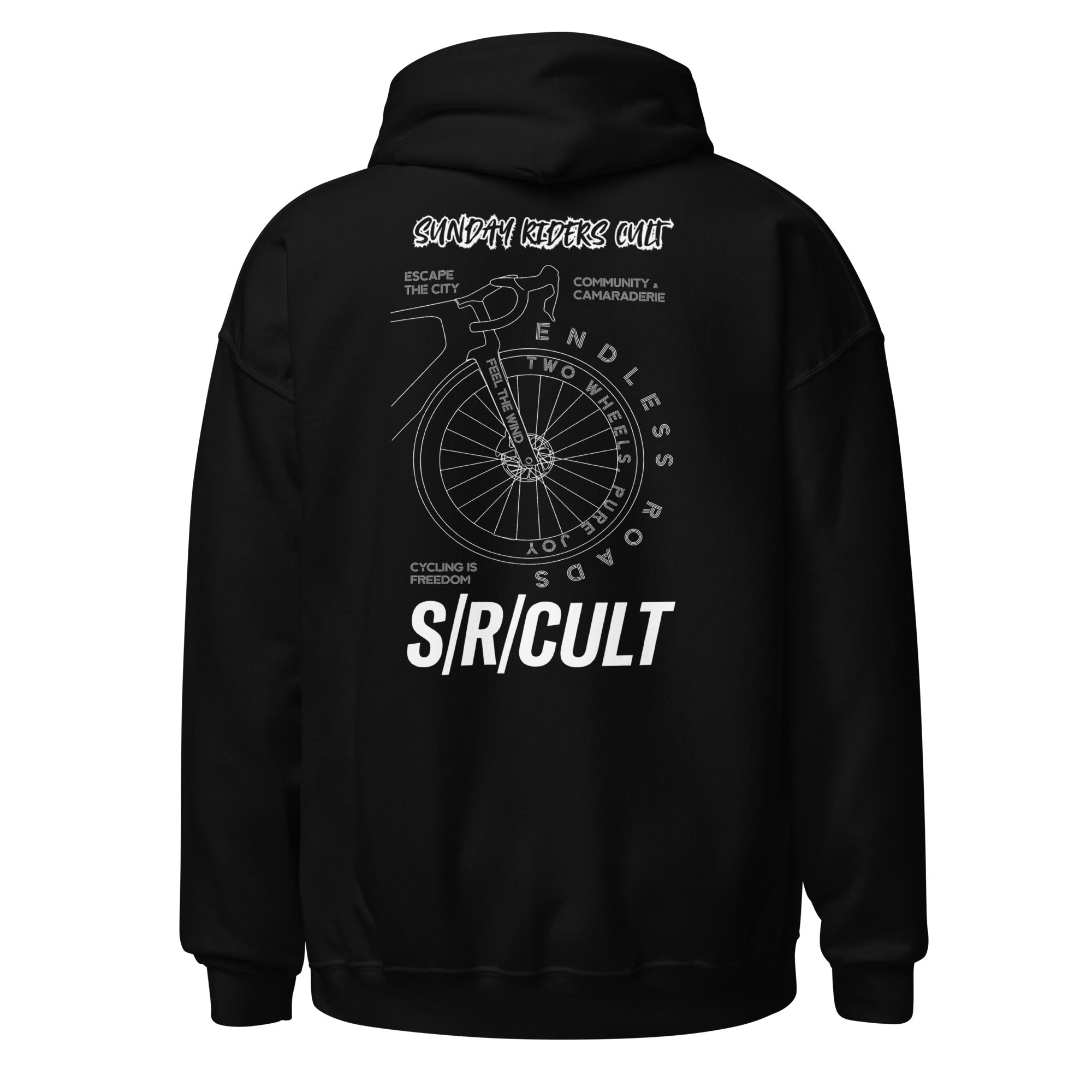 S/R/CULT Black Hoodie – Minimalist Road Bike Graphic Cycling Pullover